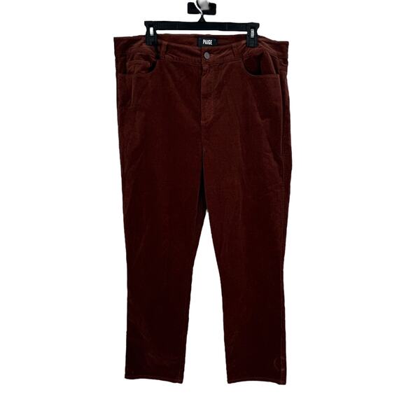 PAIGE Cindy Mid Rise Slim Straight Micro Corduroy Pants brown size 34 - Picture 1 of 5